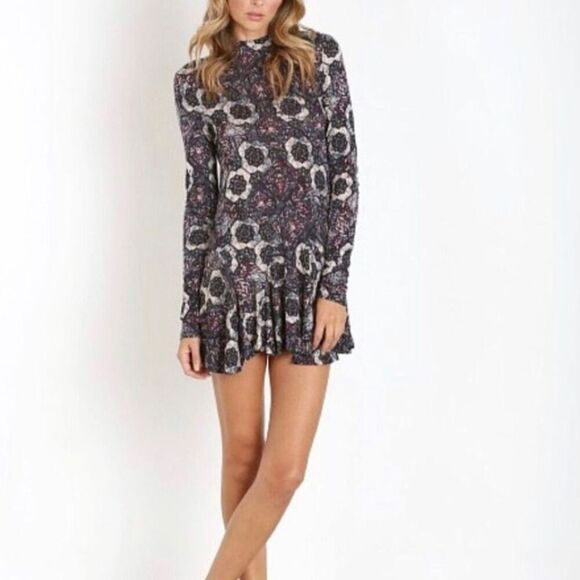Free People Annabelle Tunic Dress Boho Floral Paisley Long Sleeve Mock Neck XS - Picture 1 of 8